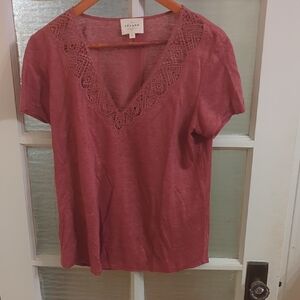 Sezane Dusty Rose Lace V-Neck Blouse